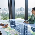 건축기술사와 도시계획 전문가 협업 사례 - **Prompt: "A diverse group of professional Thai architects and urban planners, both male and female,...