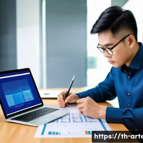 건축기술사 자격증 유지 조건 - A professional Thai architectural engineer in a modern office environment, meticulously organizing d...