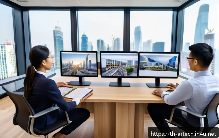 건축기술사와 글로벌 프로젝트 참여 - A diverse multicultural architectural and engineering team collaborating in a modern high-tech offic...