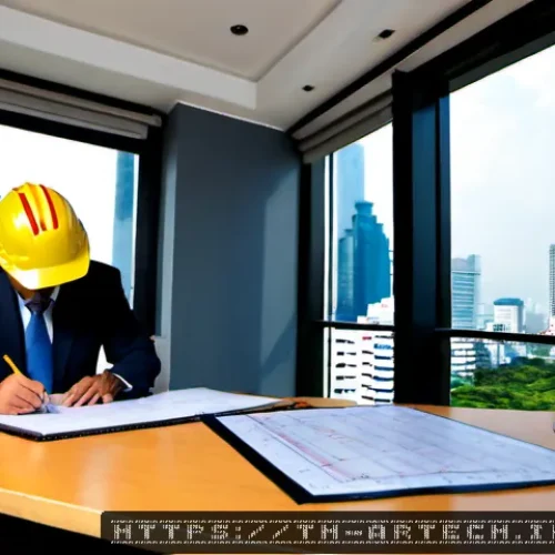 건축기술사 시험 채점 기준 - Photorealistic Thai professional engineering examination assessment scene, a senior structural engin...